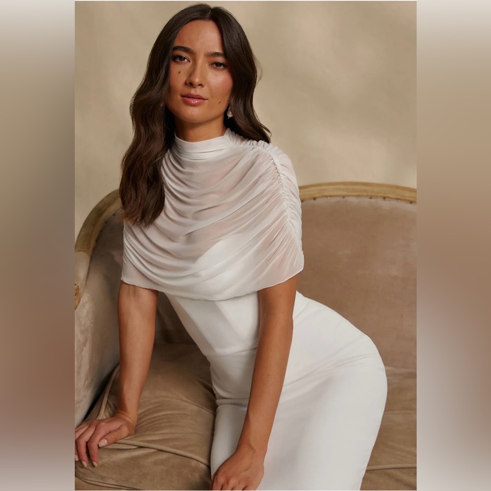 Park & Fifth Ivory Draped Sheath Wedding Dress